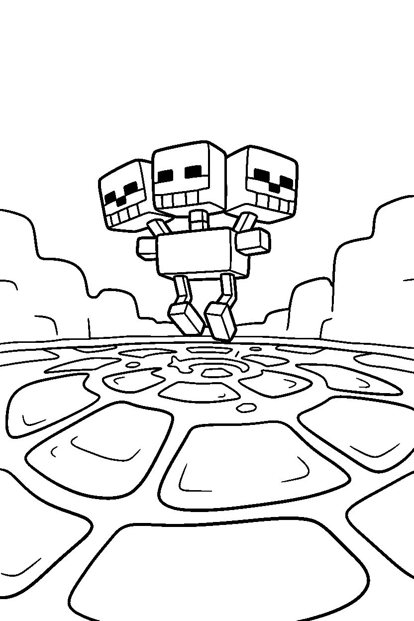 minecraft wither skeleton floating calmly near a lava lake line art