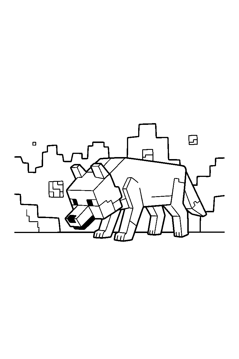 minecraft wolf exploring curiously in the nether line art
