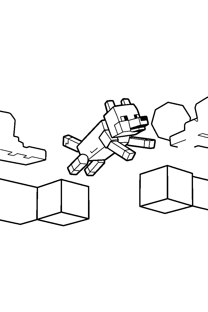 minecraft wolf jumping playfully in a sky base line art