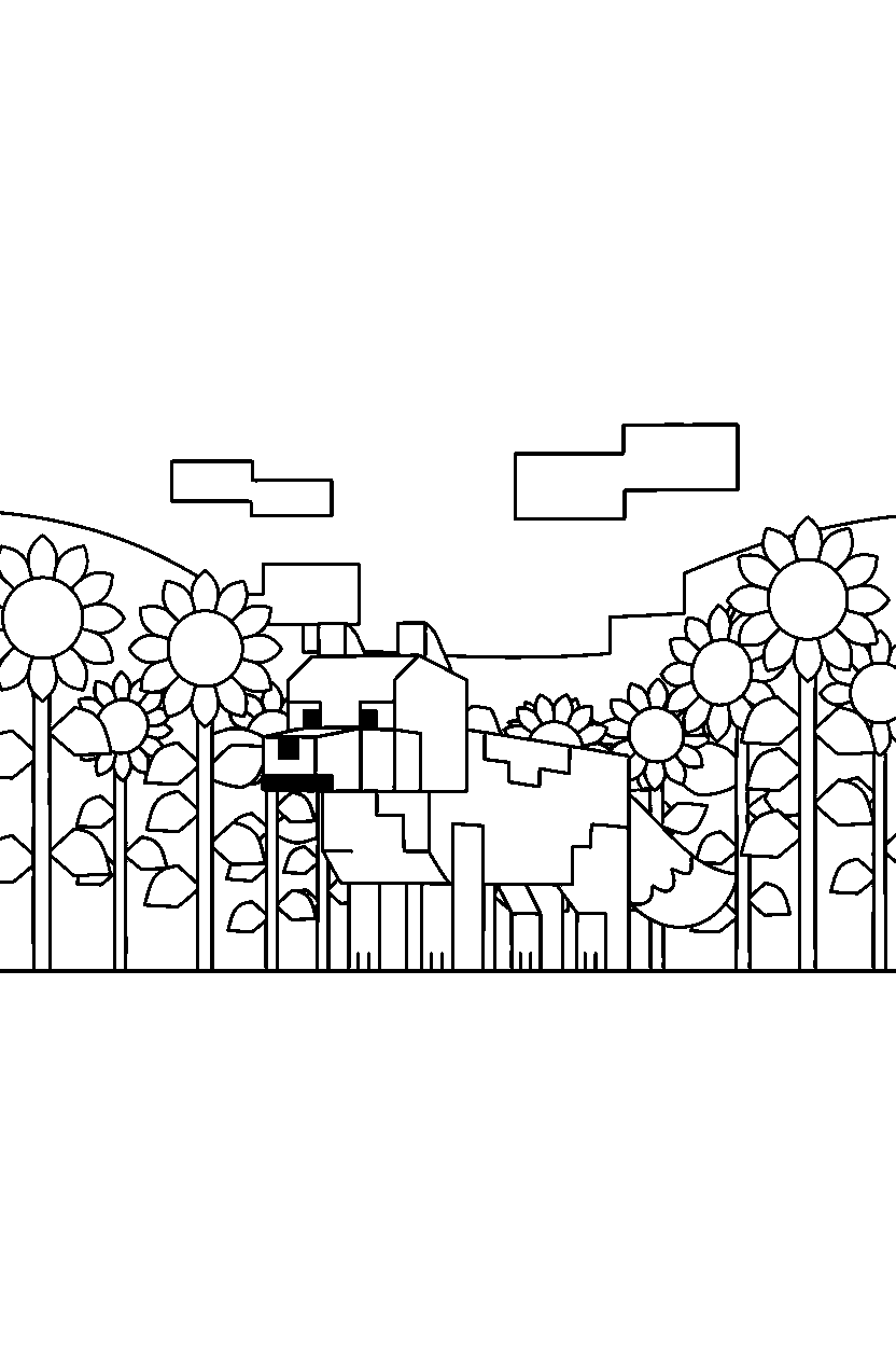 minecraft wolf standing calmly in sunflower plains line art