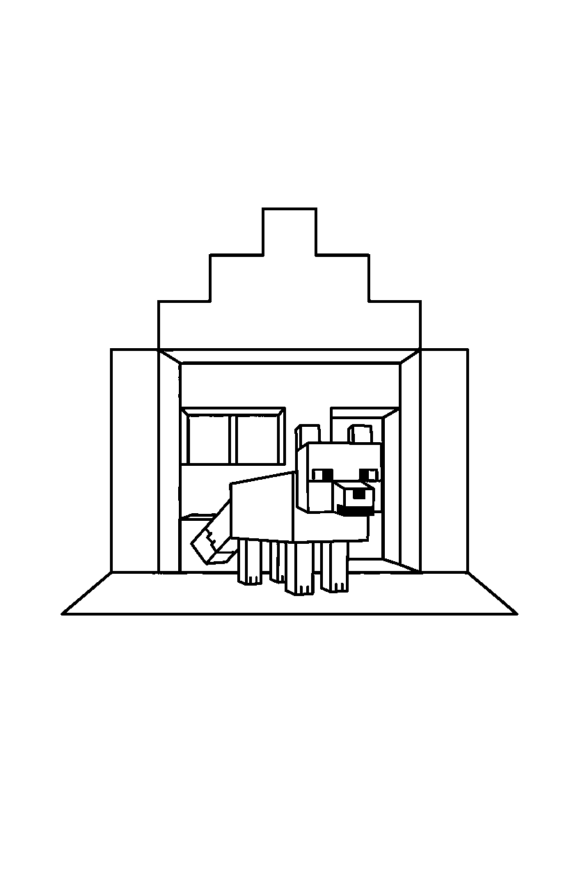 minecraft wolf standing calmly inside a house line art