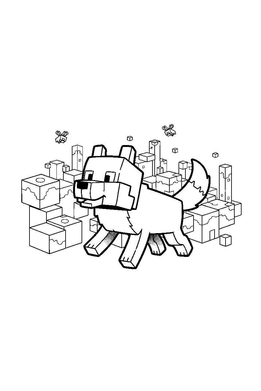 minecraft wolf walking happily in the end dimension line art