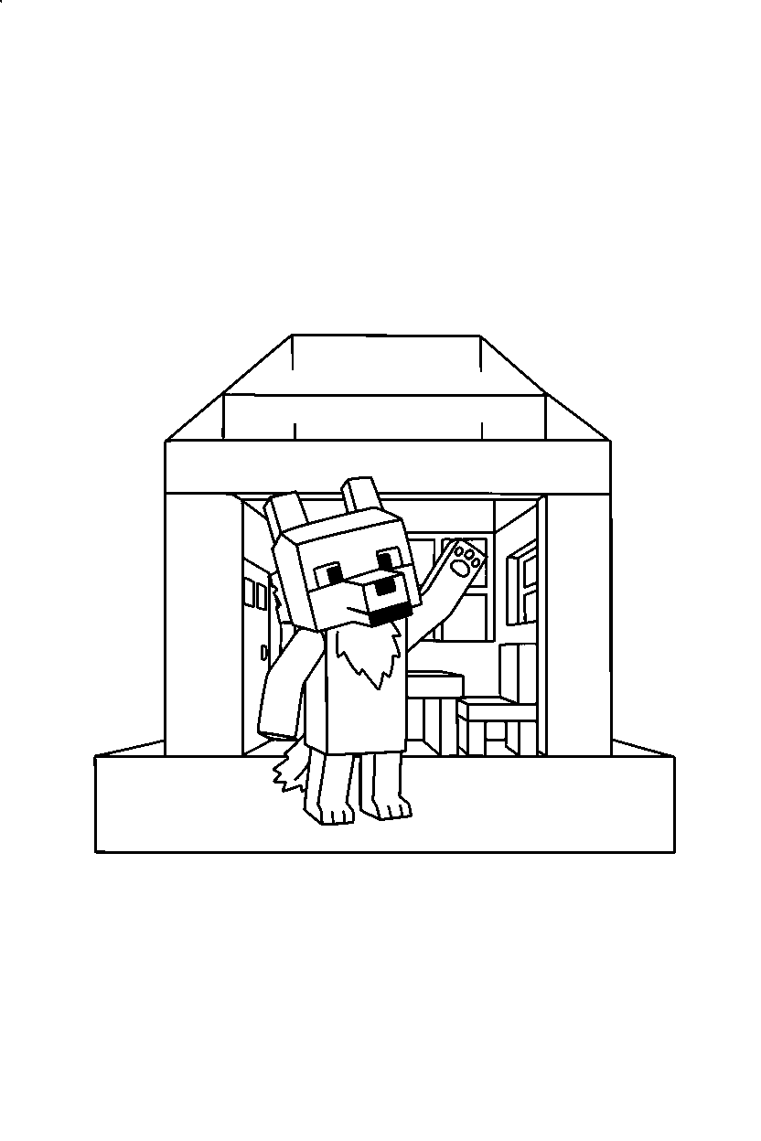 minecraft wolf waving inside house line art