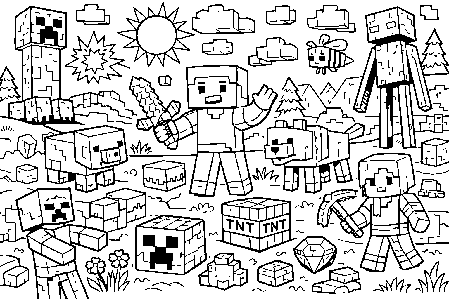 minecraft world adventure line art