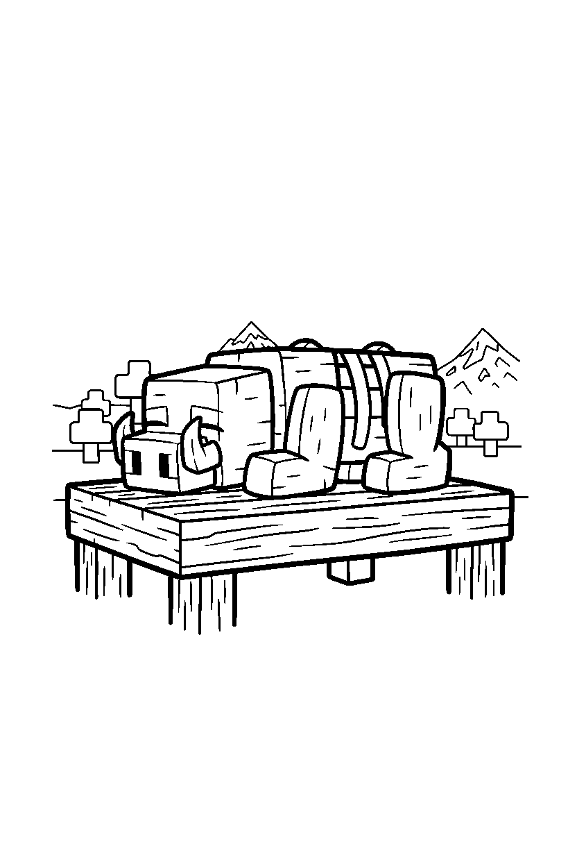 minecraft zoglin sleeping on wooden platform line art