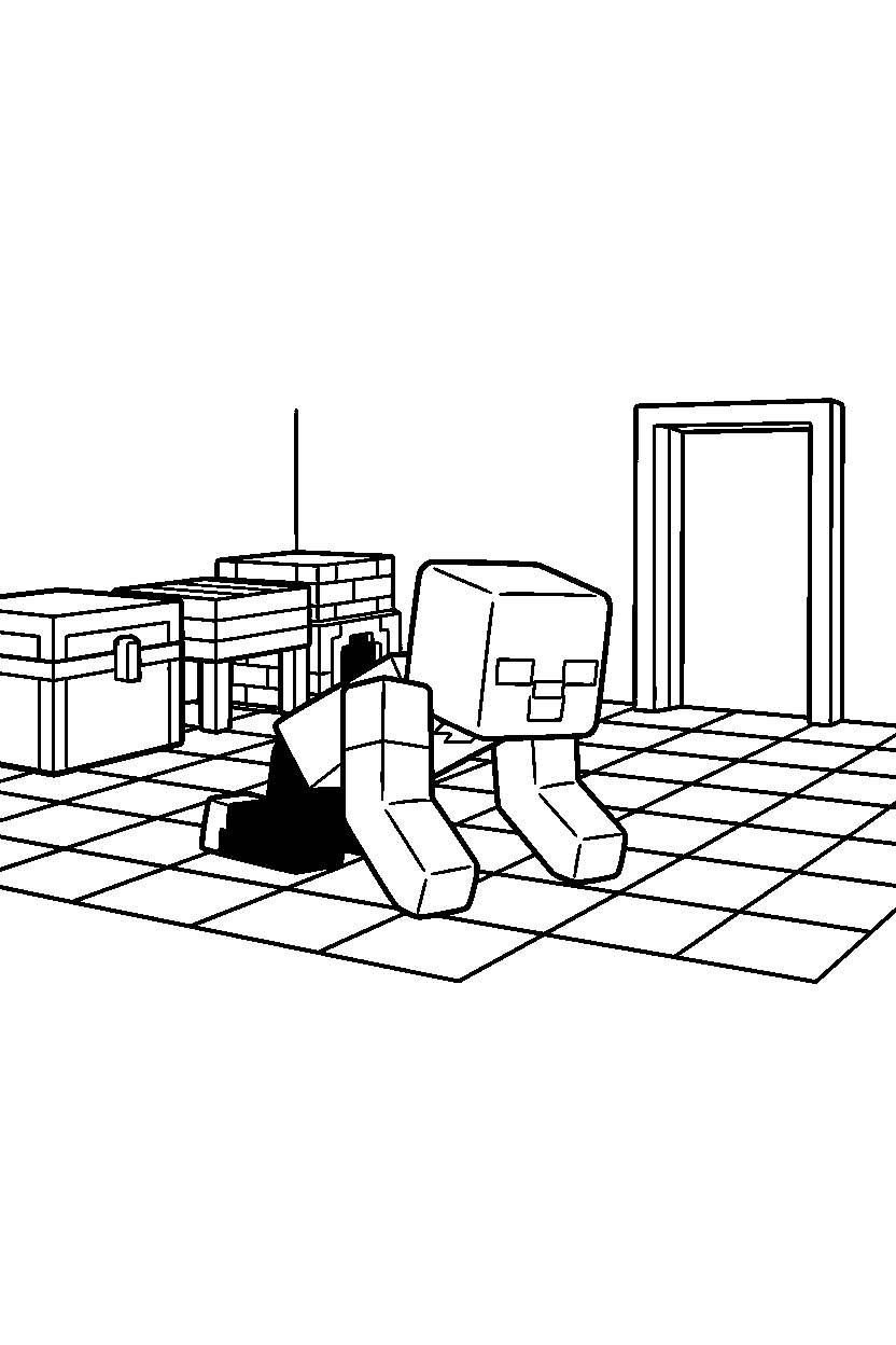 minecraft zombie crawling calmly in a survival base line art