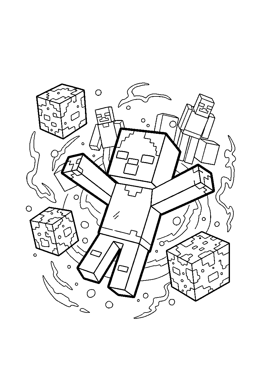 minecraft zombie floating in the end dimension line art