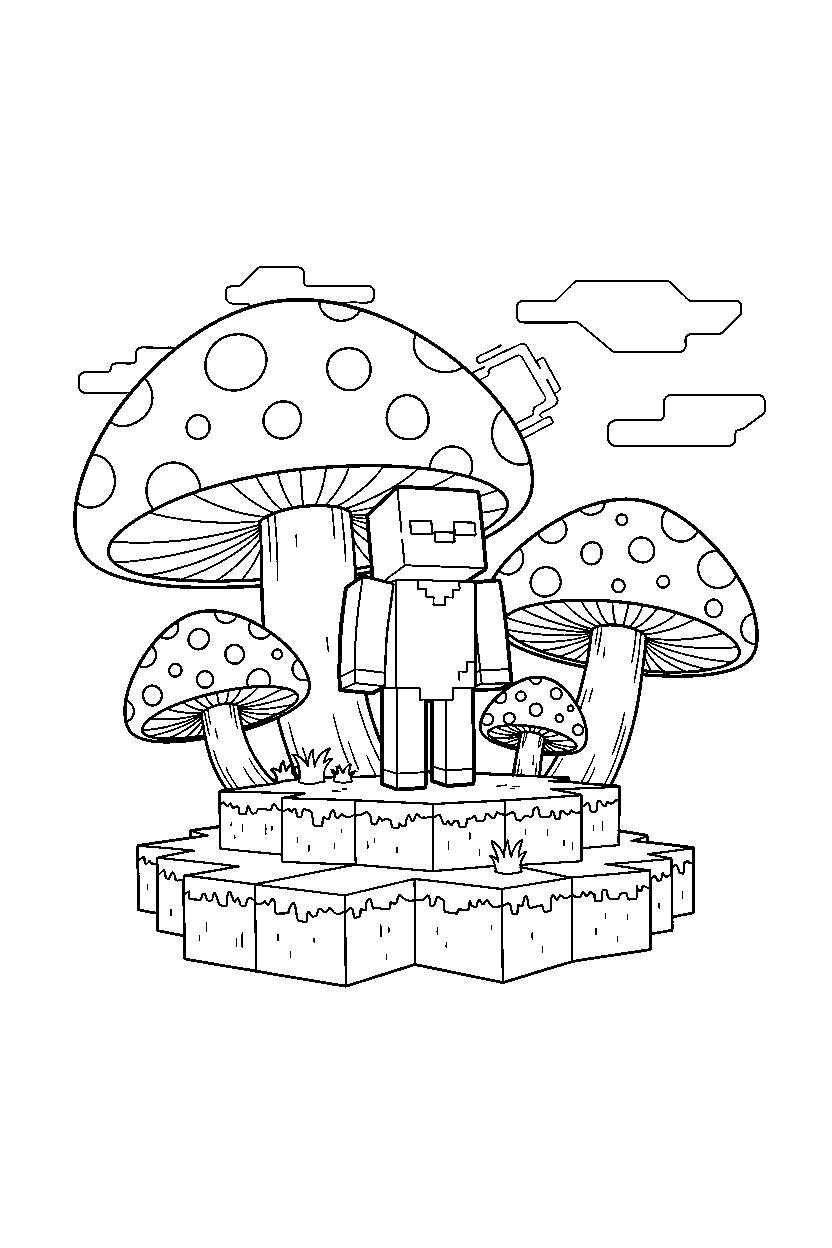 minecraft zombie looking at the sky on a mushroom island line art