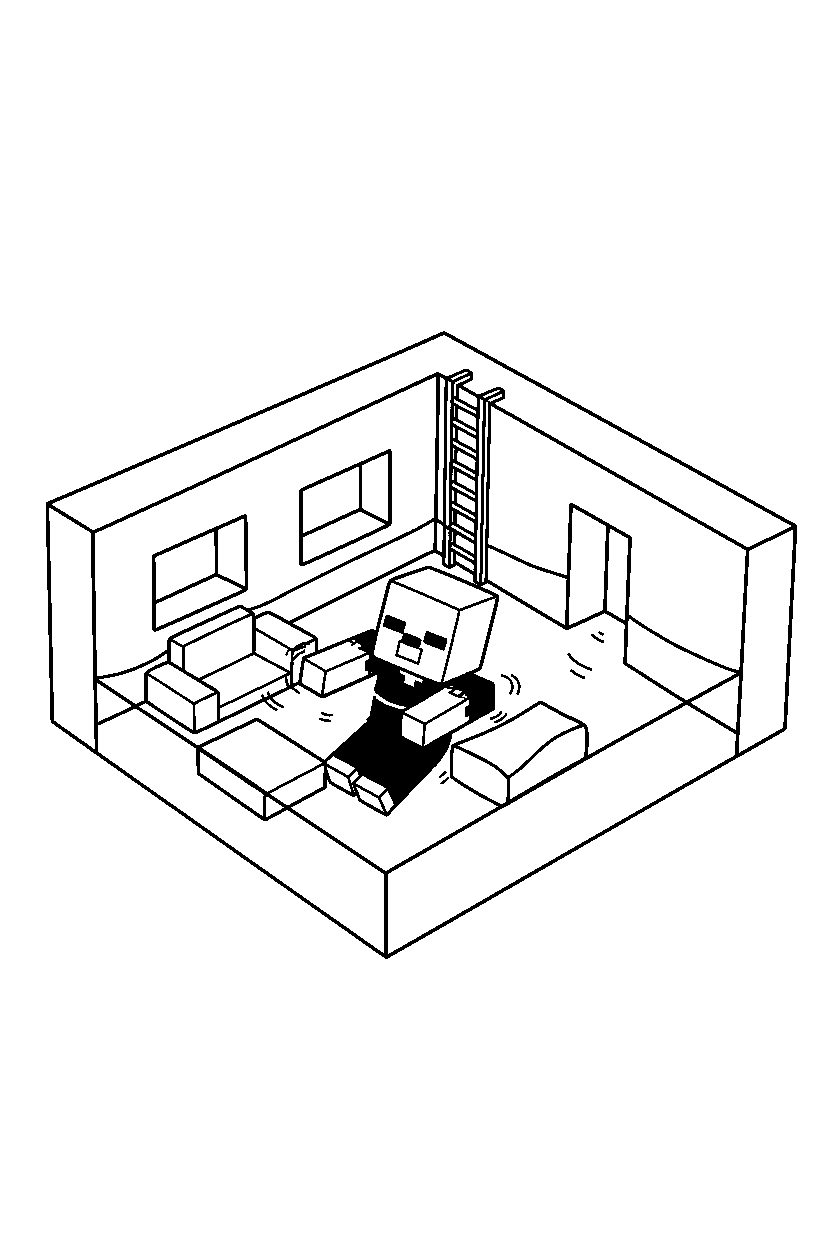 minecraft zombie swimming calmly inside a house line art