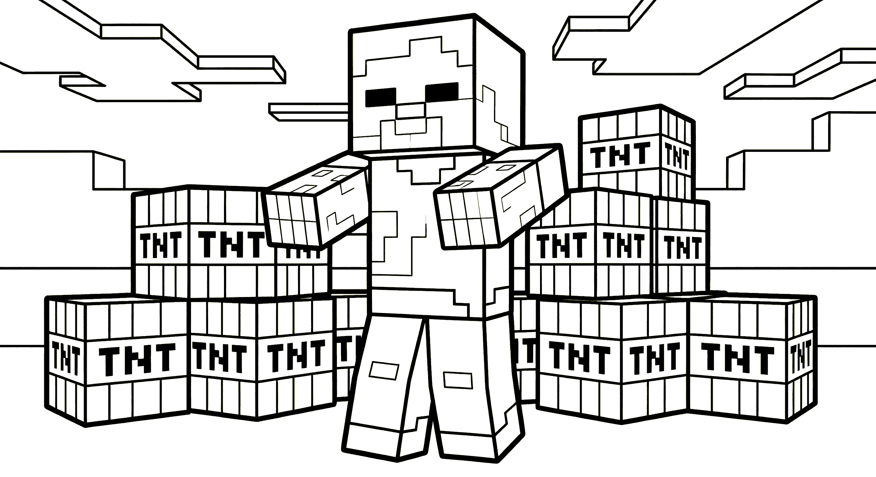 minecraft zombie tnt line art