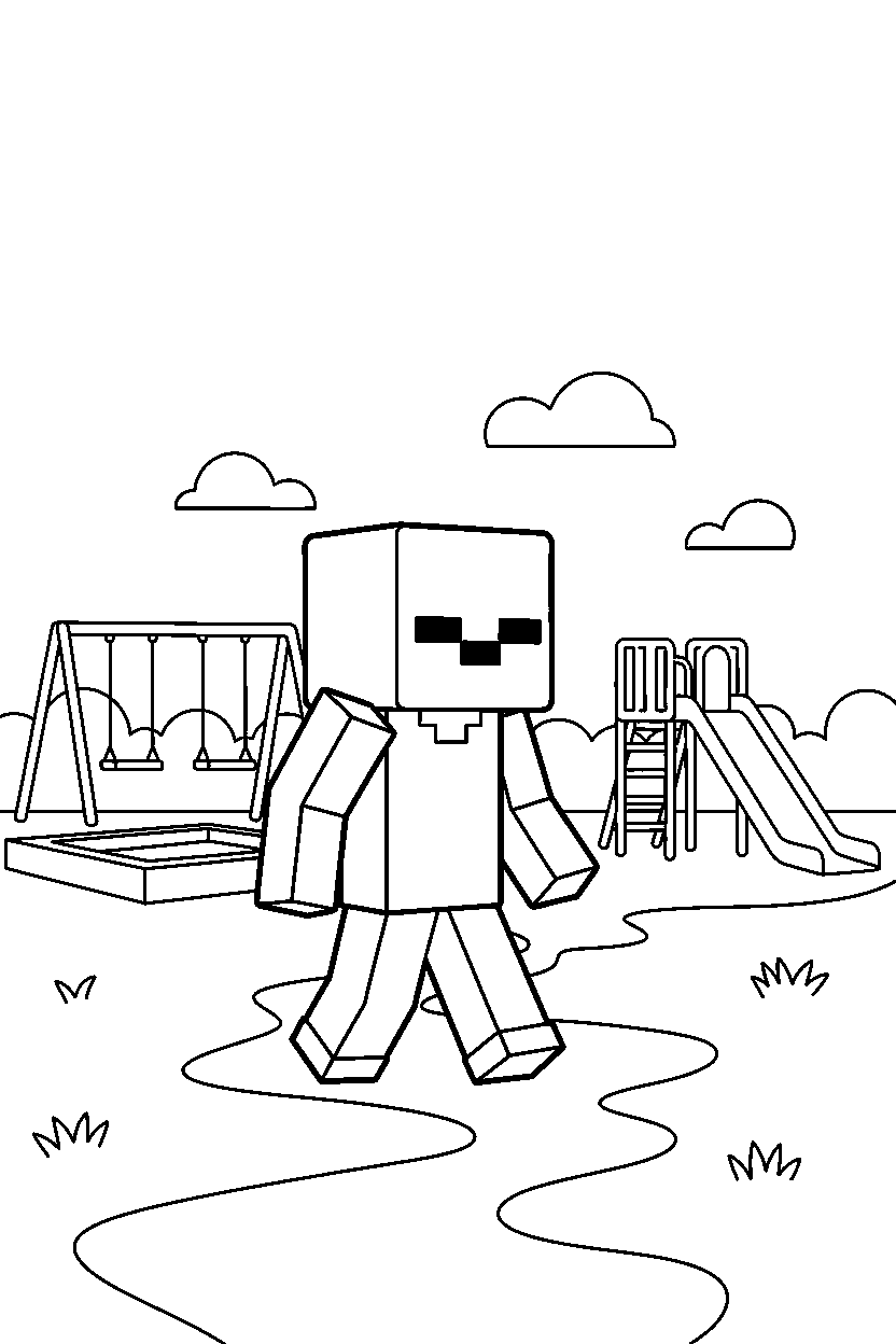 minecraft zombie walking in playground line art