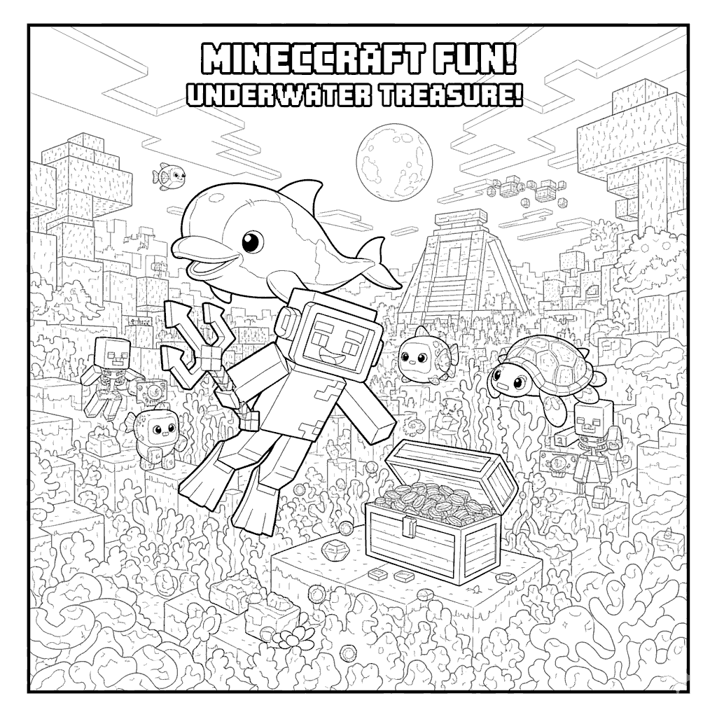 ocean monument minecraft coloring sheet