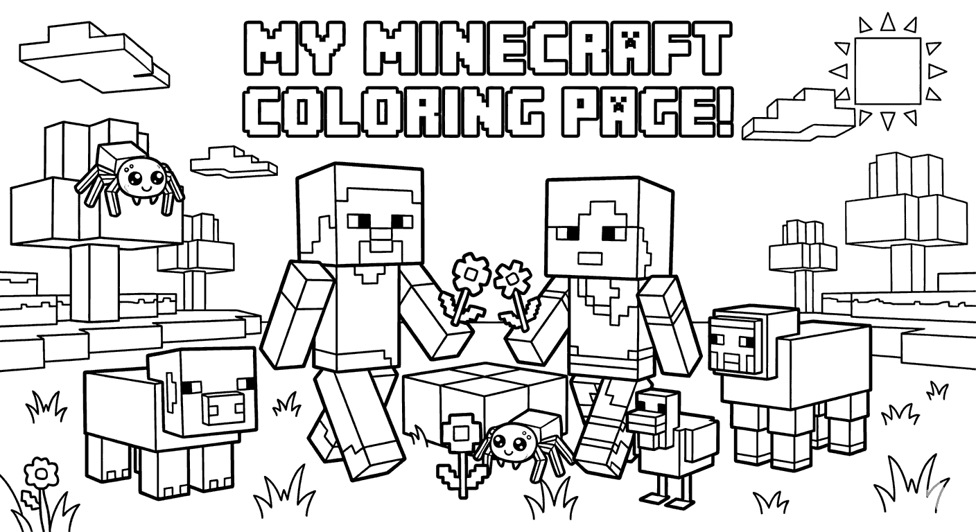 steve alex minecraft coloring sheet