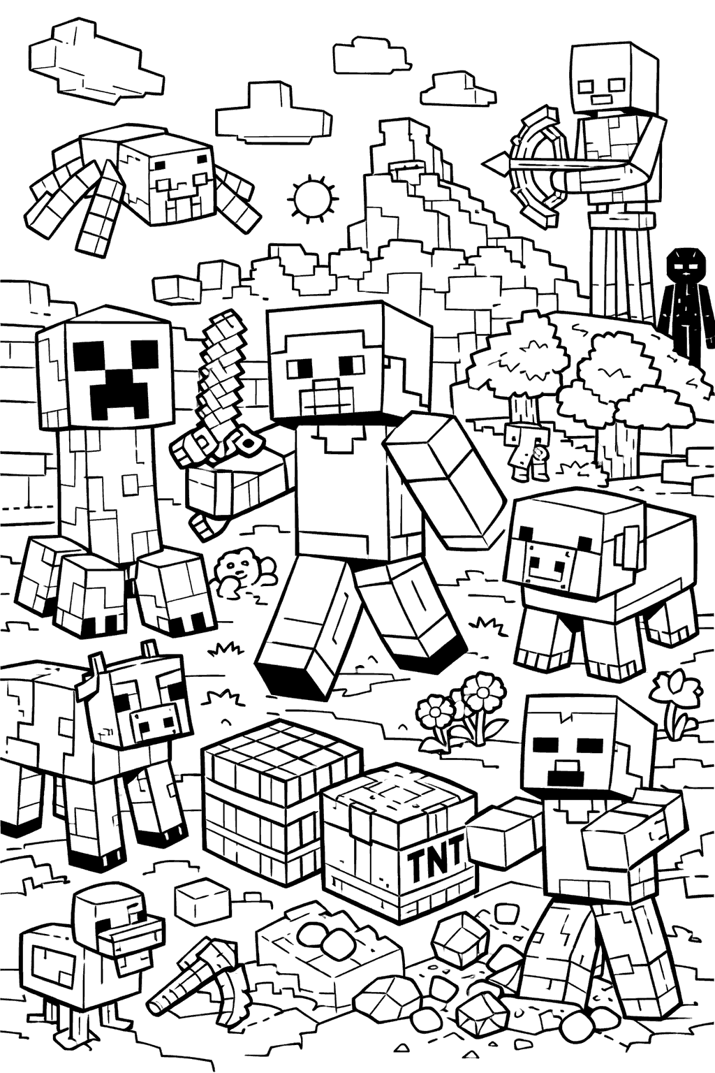 steve creeper zombie tnt