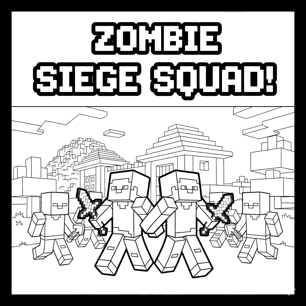 steve vs zombie horde coloring sheet