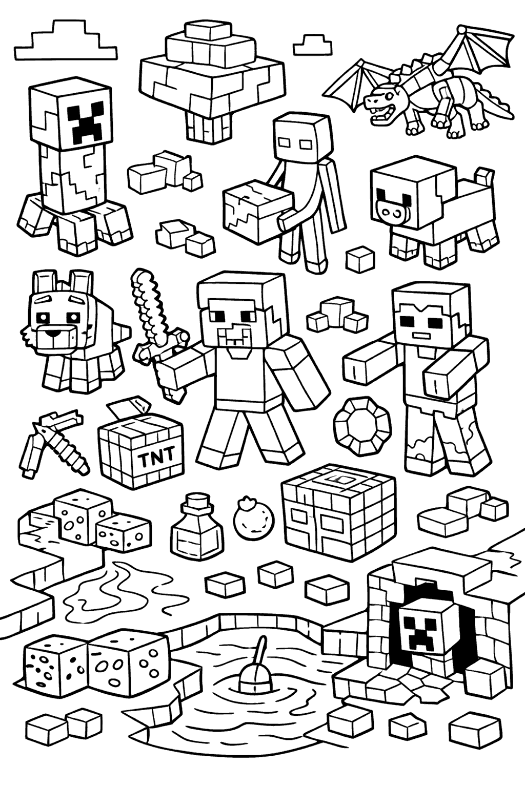 ultimate minecraft icons mobs line art