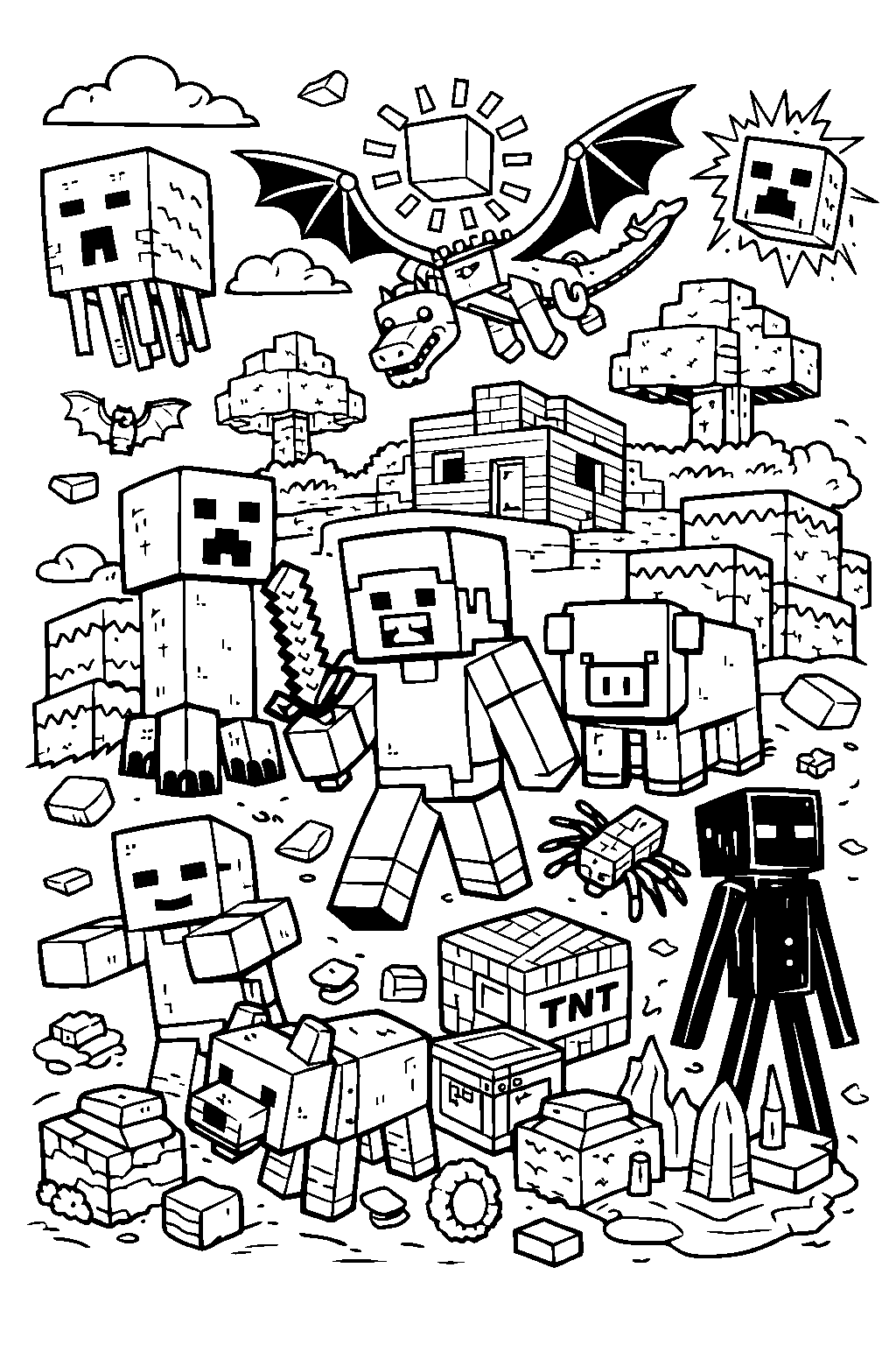 ultimate minecraft mobs ender dragon line art