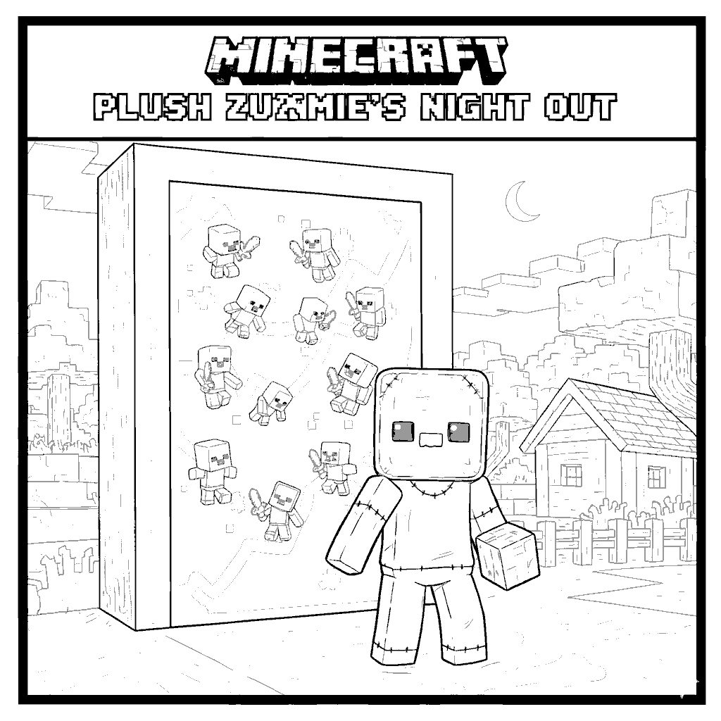 ultimate minecraft world mobs doodle line art