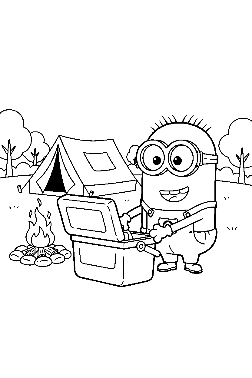 minions bob reaching in camp area line art