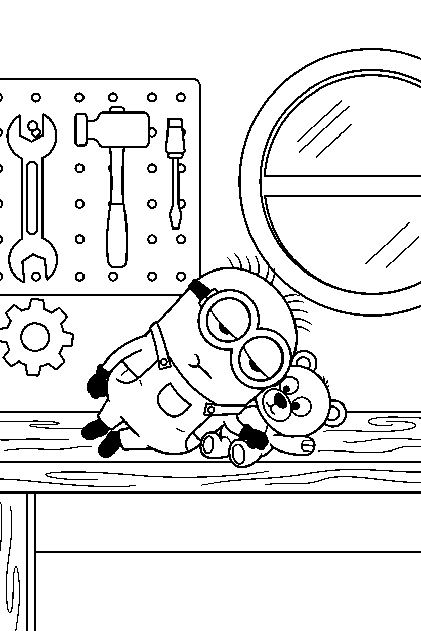 minions bob resting in workshop line art