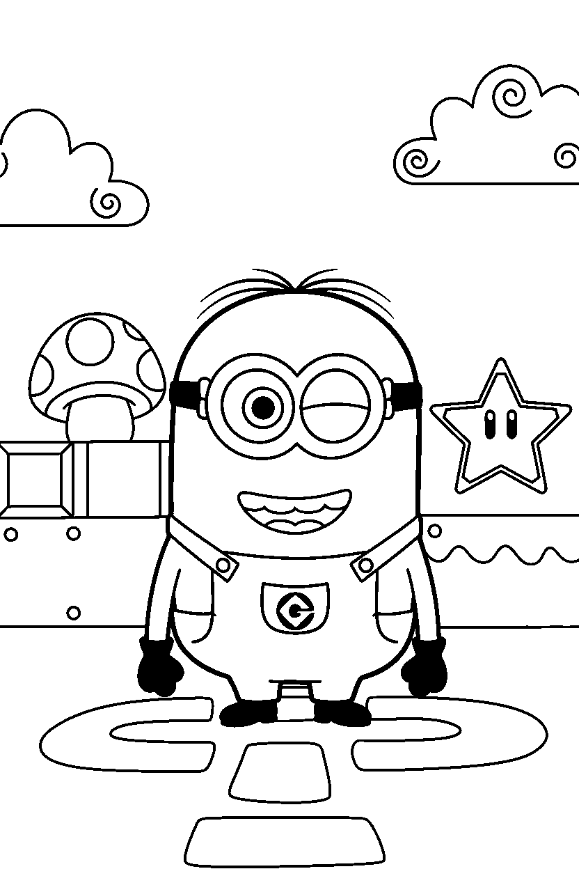minions bob smiling in game world line art