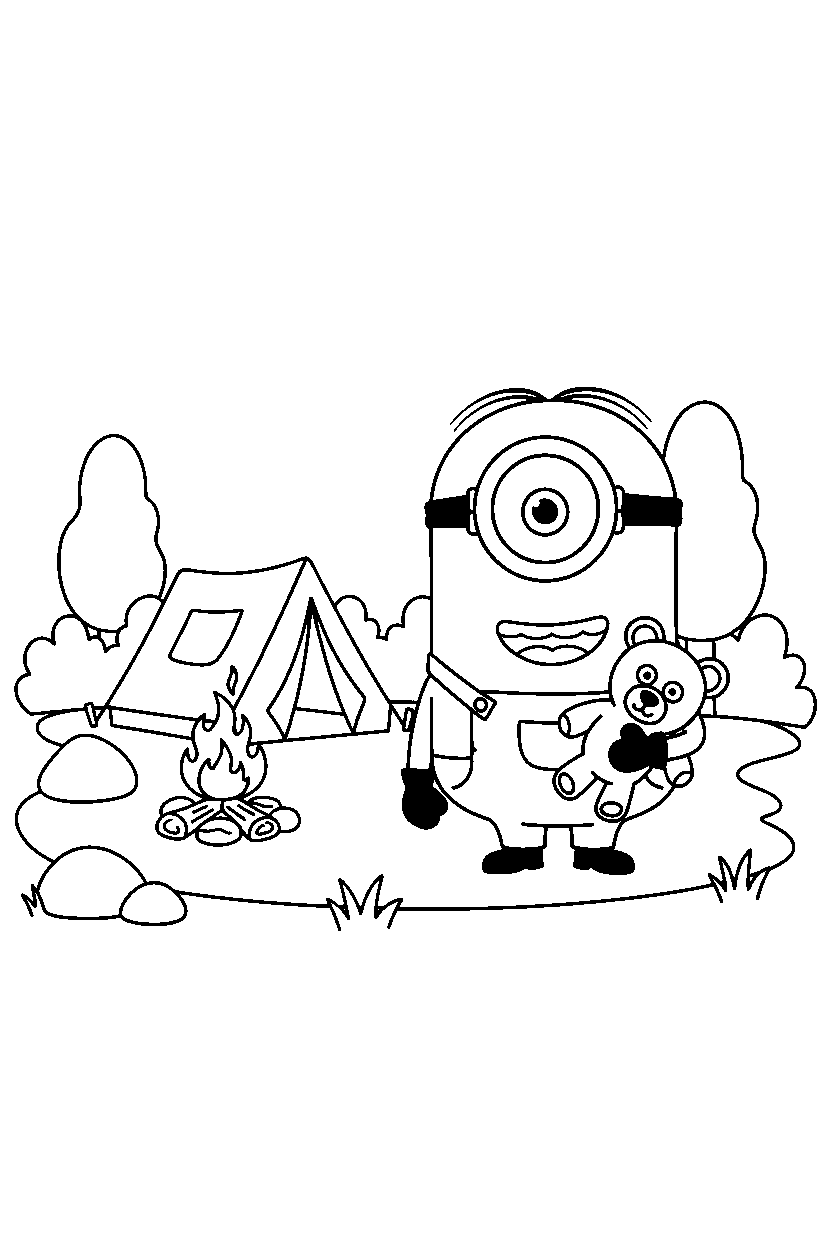 minions bob standing in camp area line art
