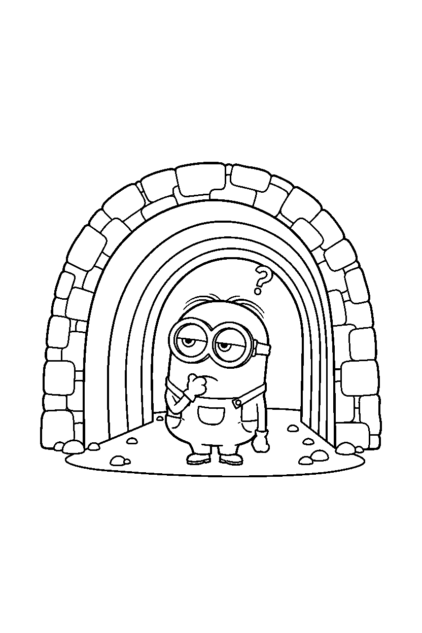 minions bob thinking in tunnel line art