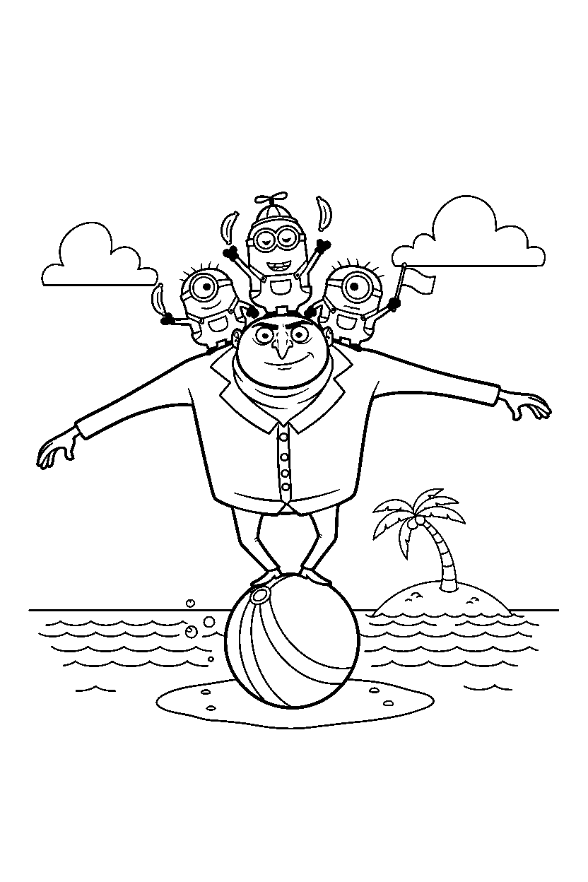 minions gru balancing by water line art
