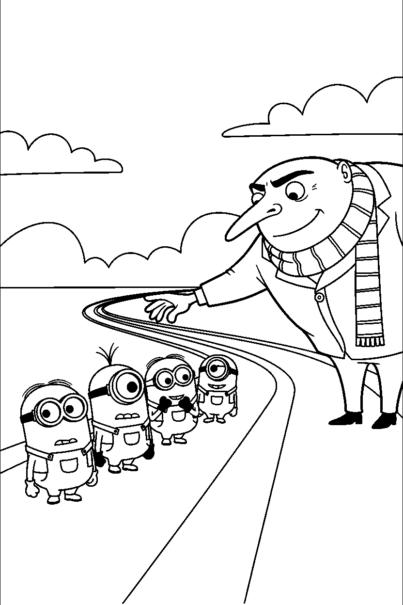 minions gru reaching on road line art