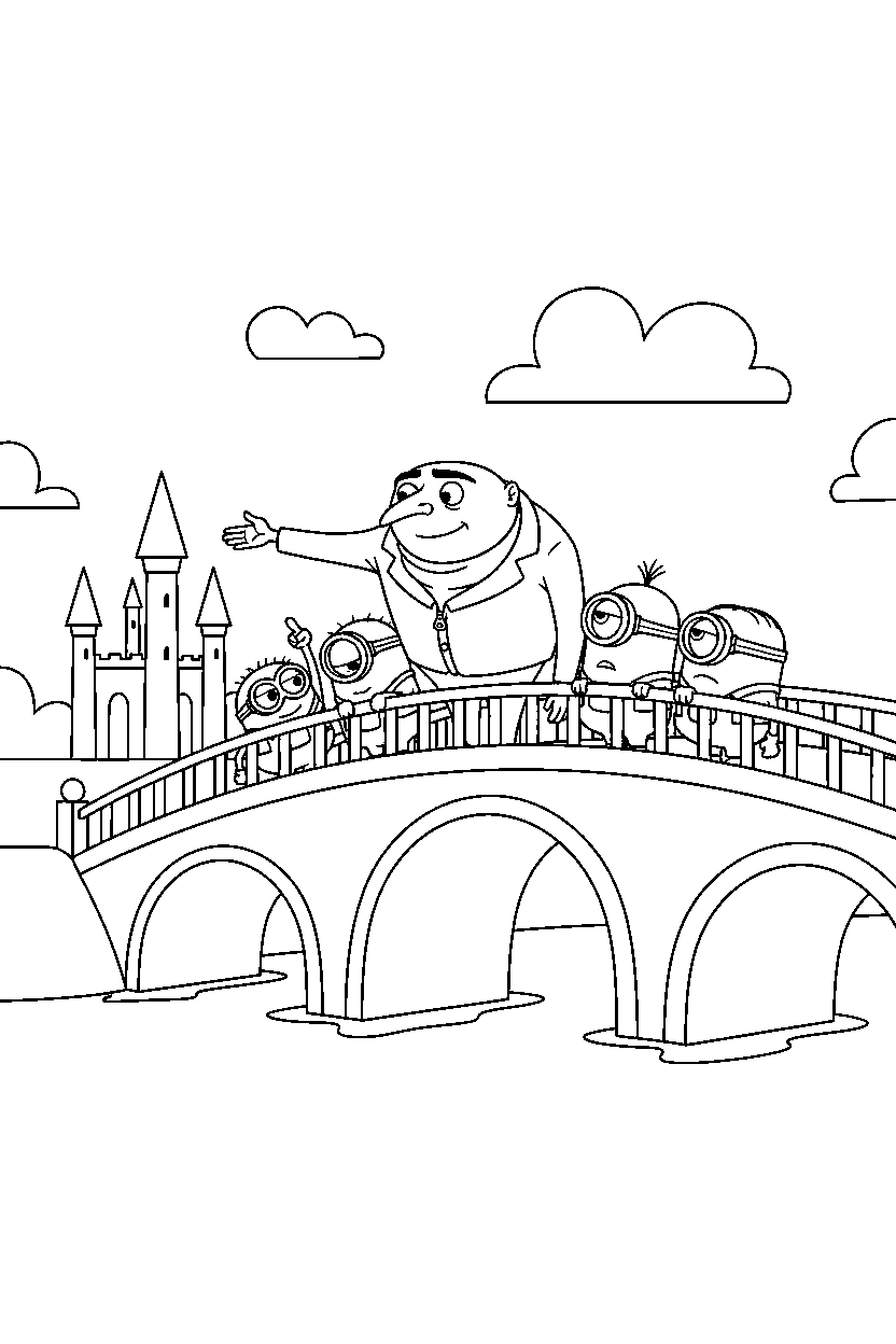 minions gru watching on bridge line art