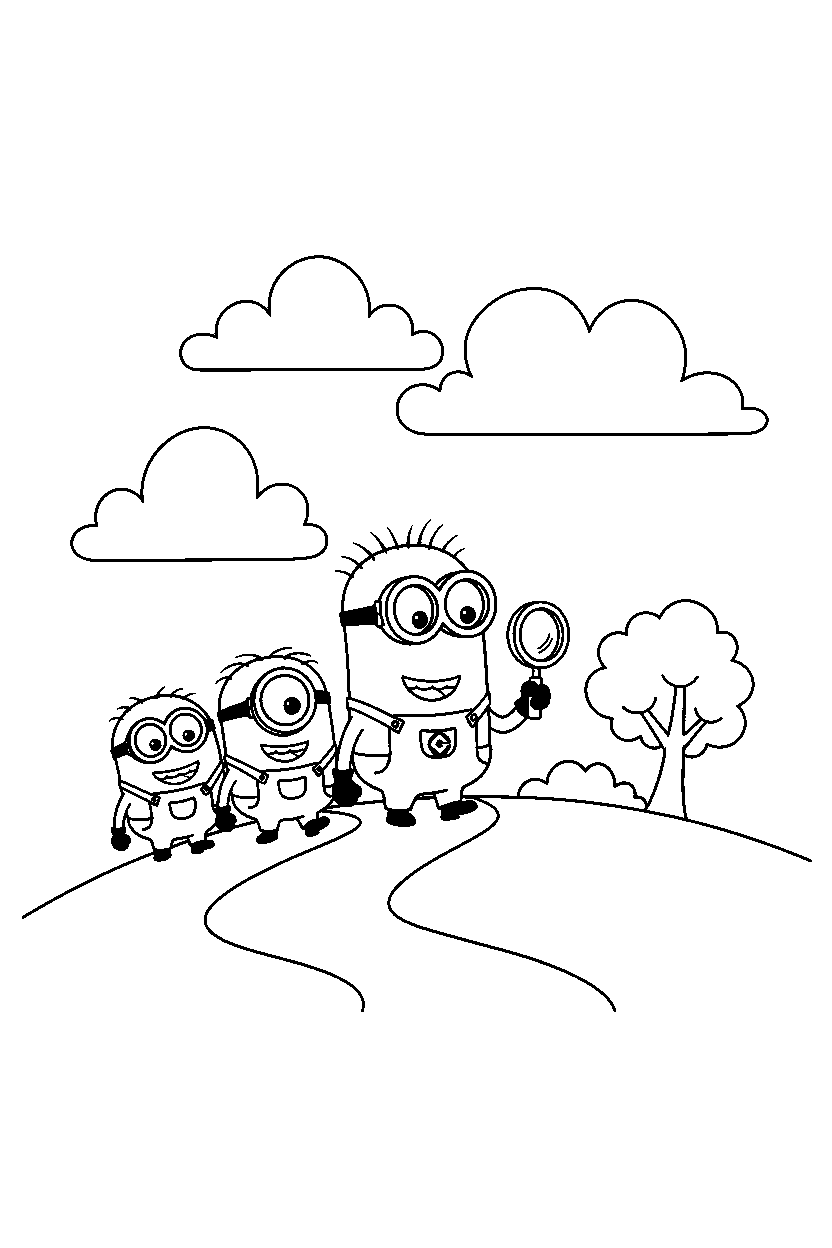 minions kevin exploring on hill line art