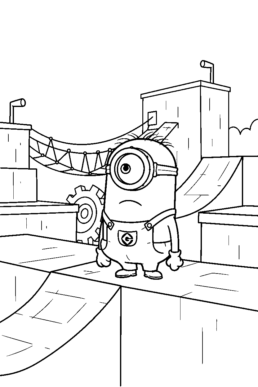 minions kevin looking around in challenge area line art