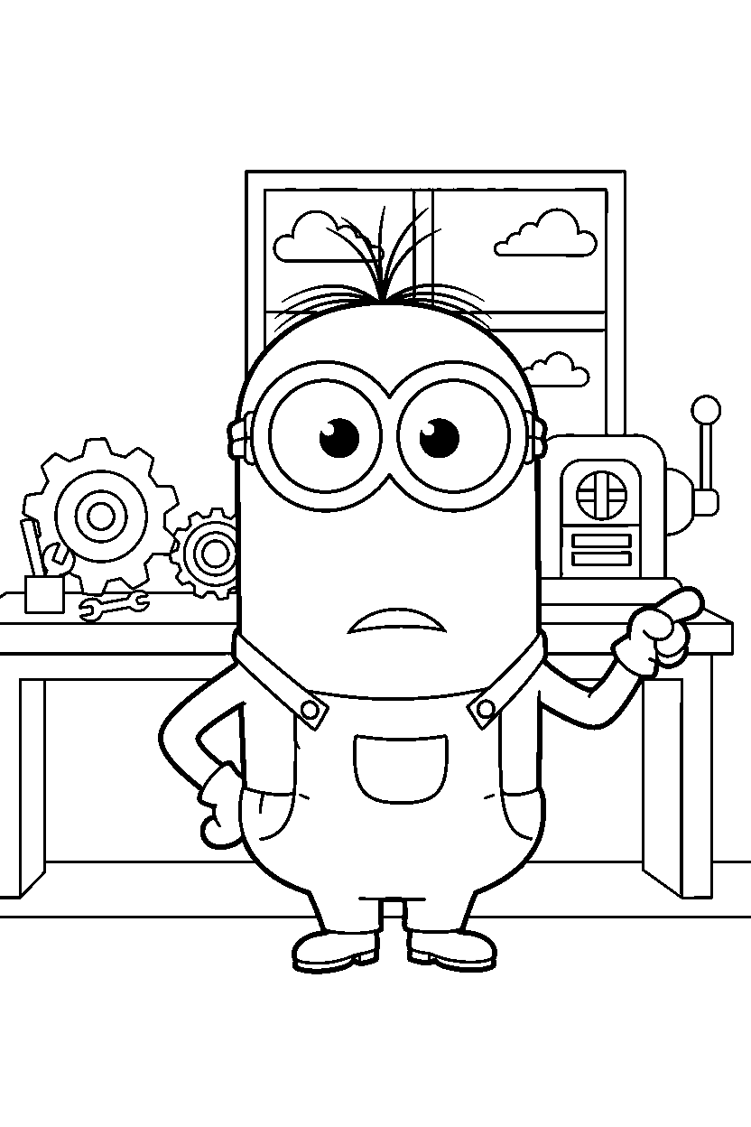 minions kevin pointing in workshop line art
