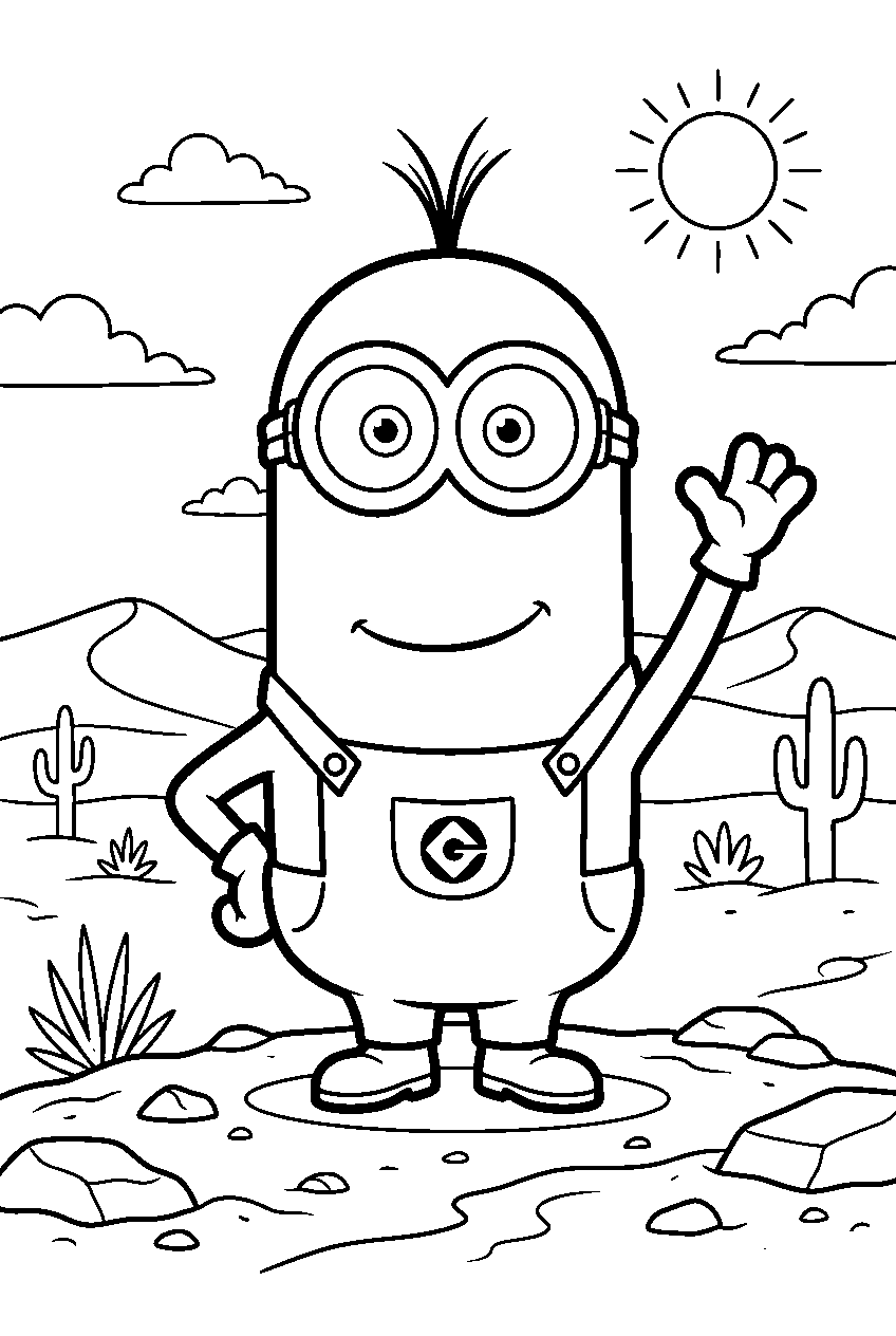 minions kevin posing in desert line art
