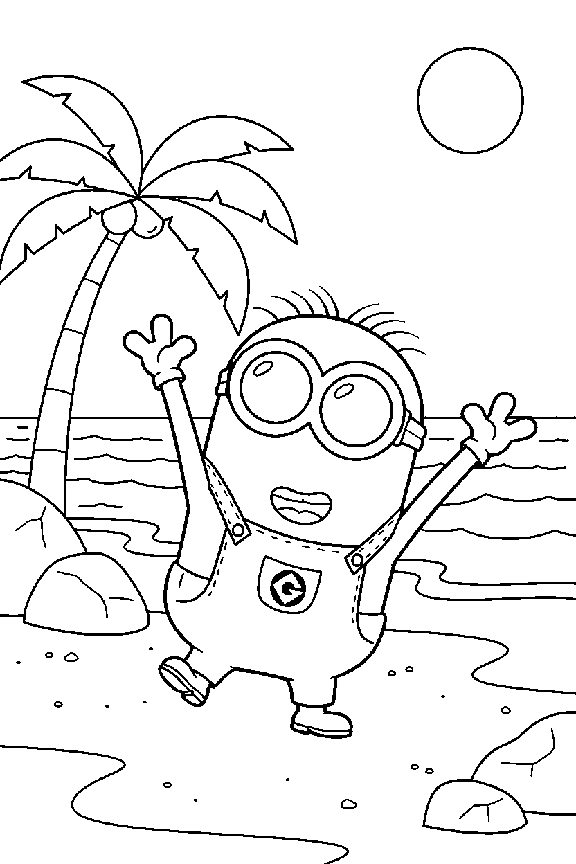 minions kevin reaching on beach line art