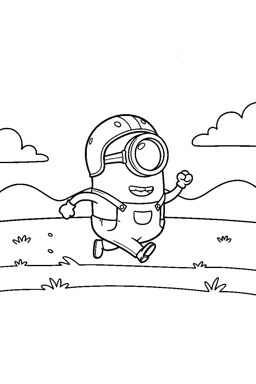 minions kevin running in open field line art