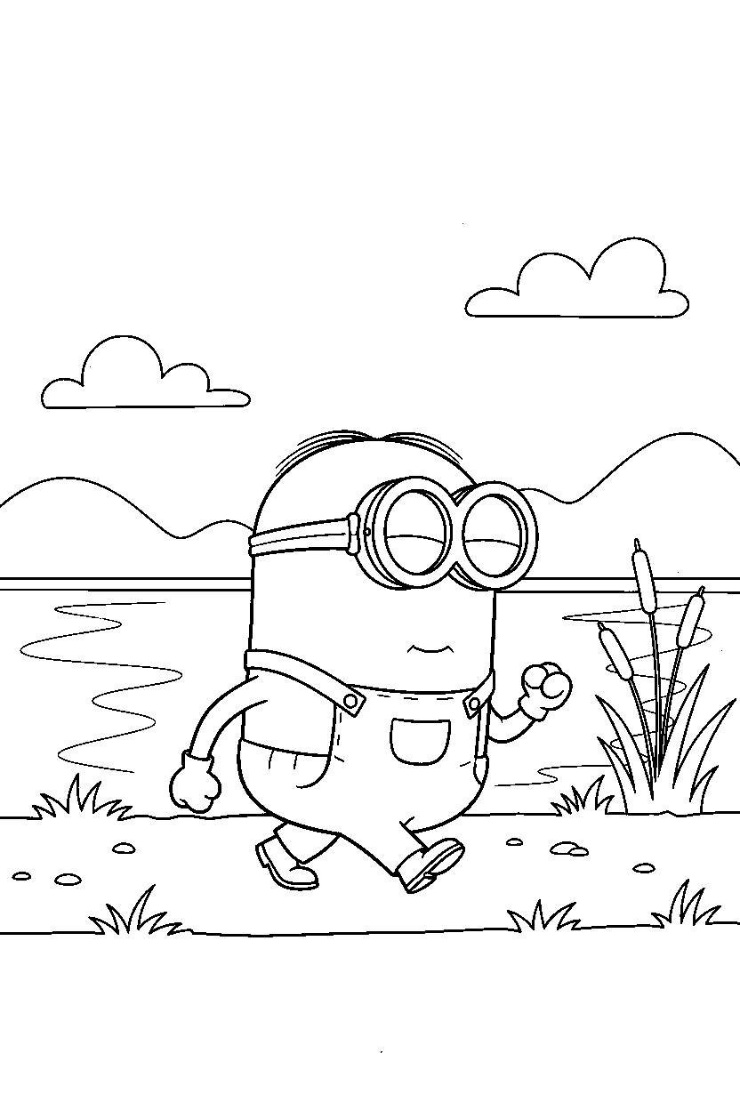 minions kevin walking by lake line art