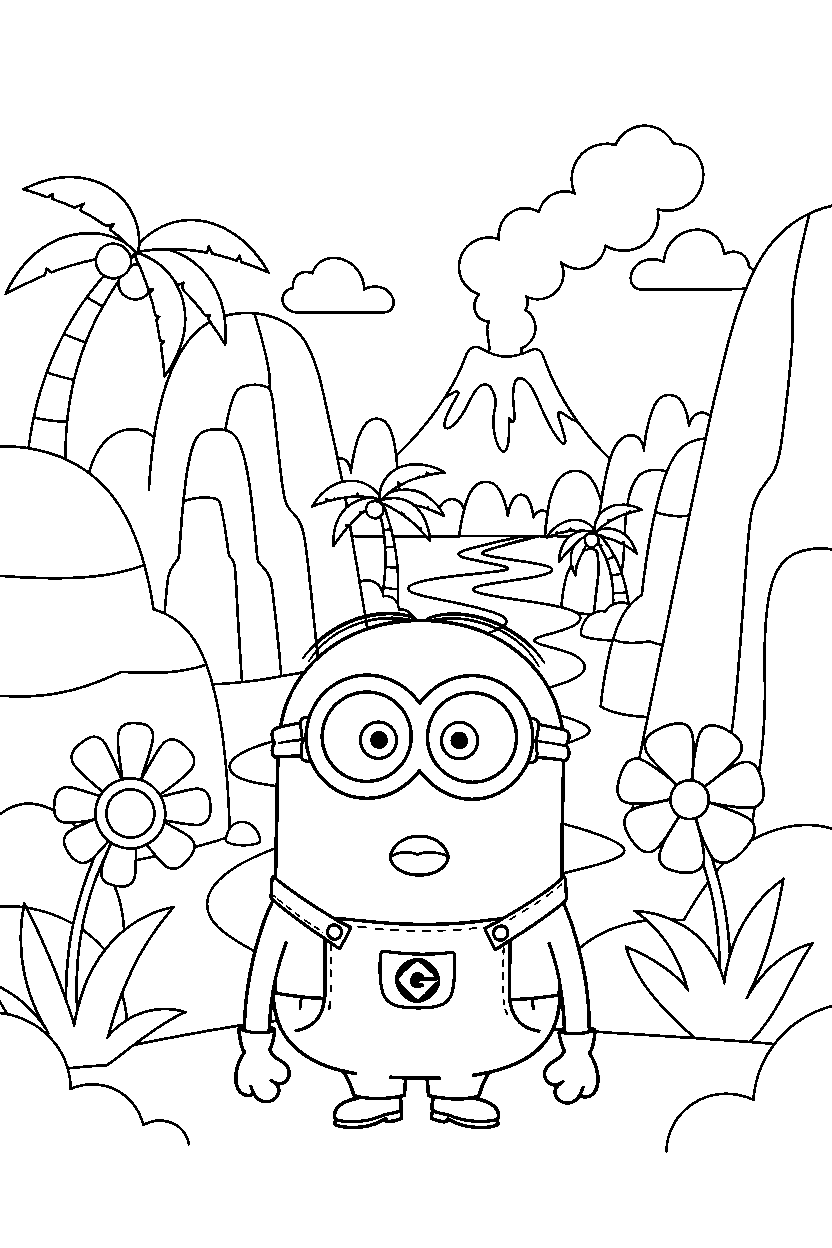 minions kevin watching in adventure area line art