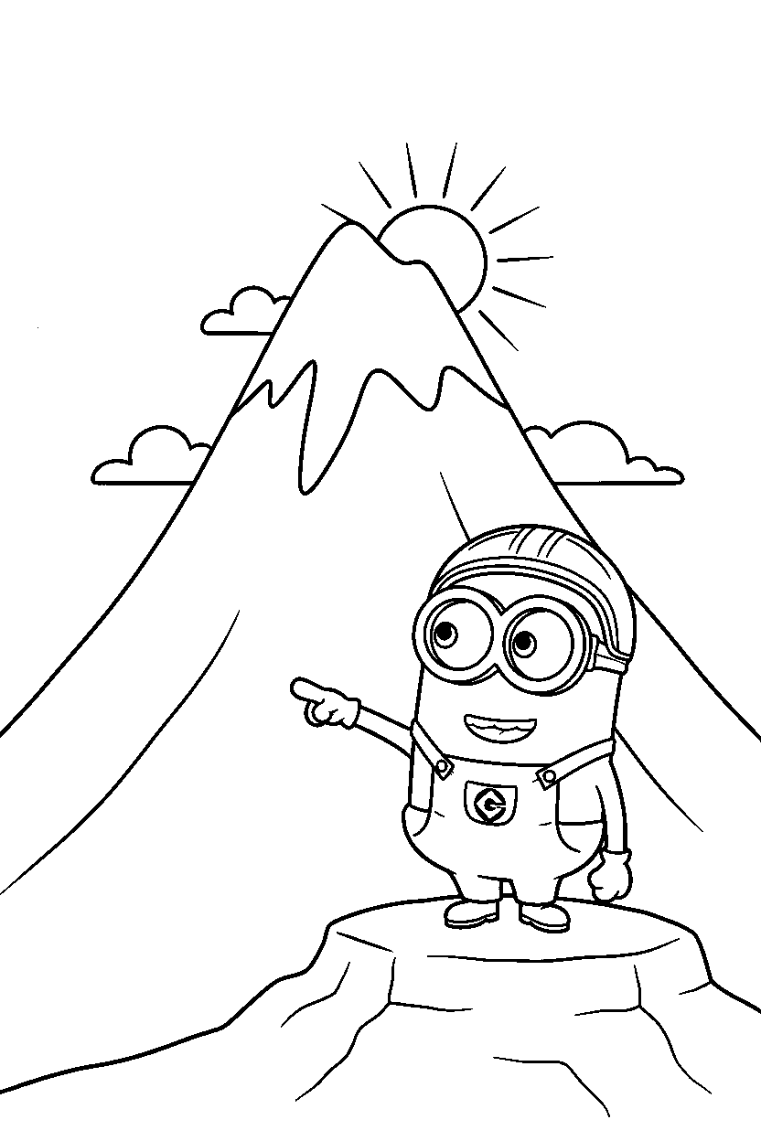 minions stuart pointing on mountain line art