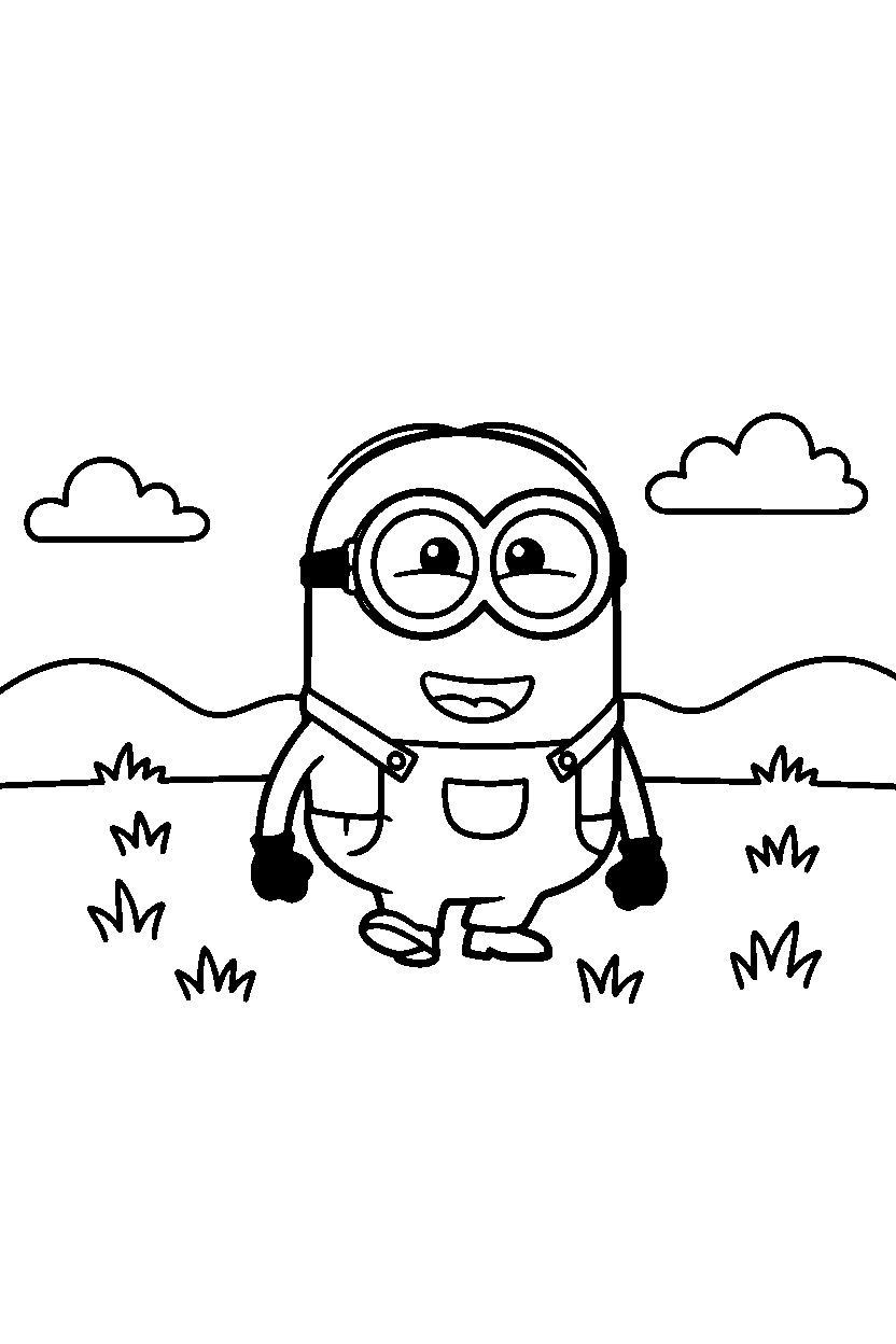 minions stuart walking in grassy field line art