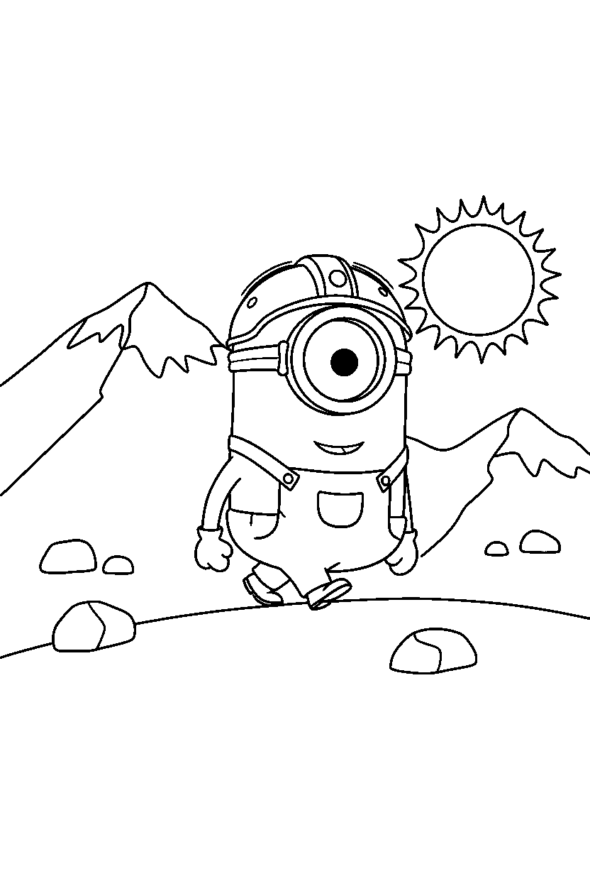minions stuart walking slowly on mountain line art