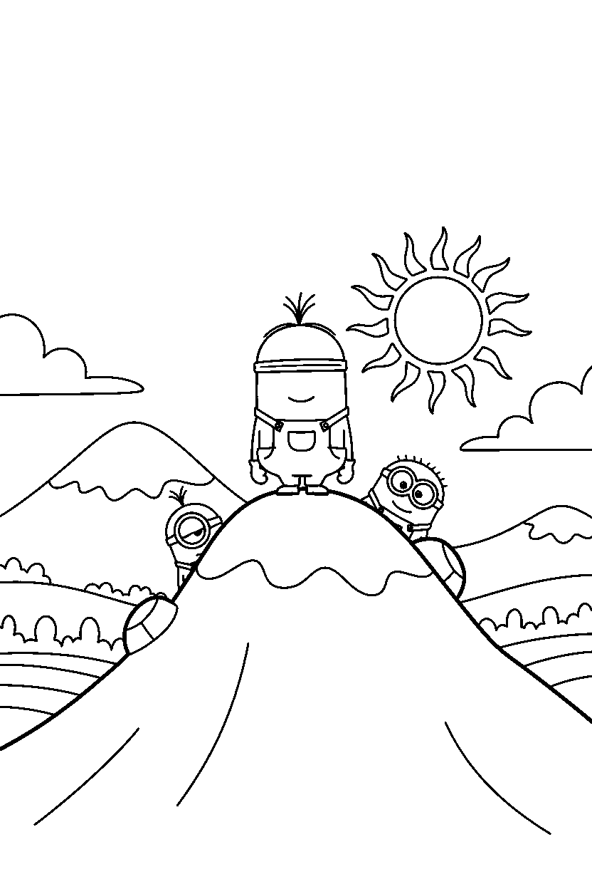 minions stuart watching on mountain line art