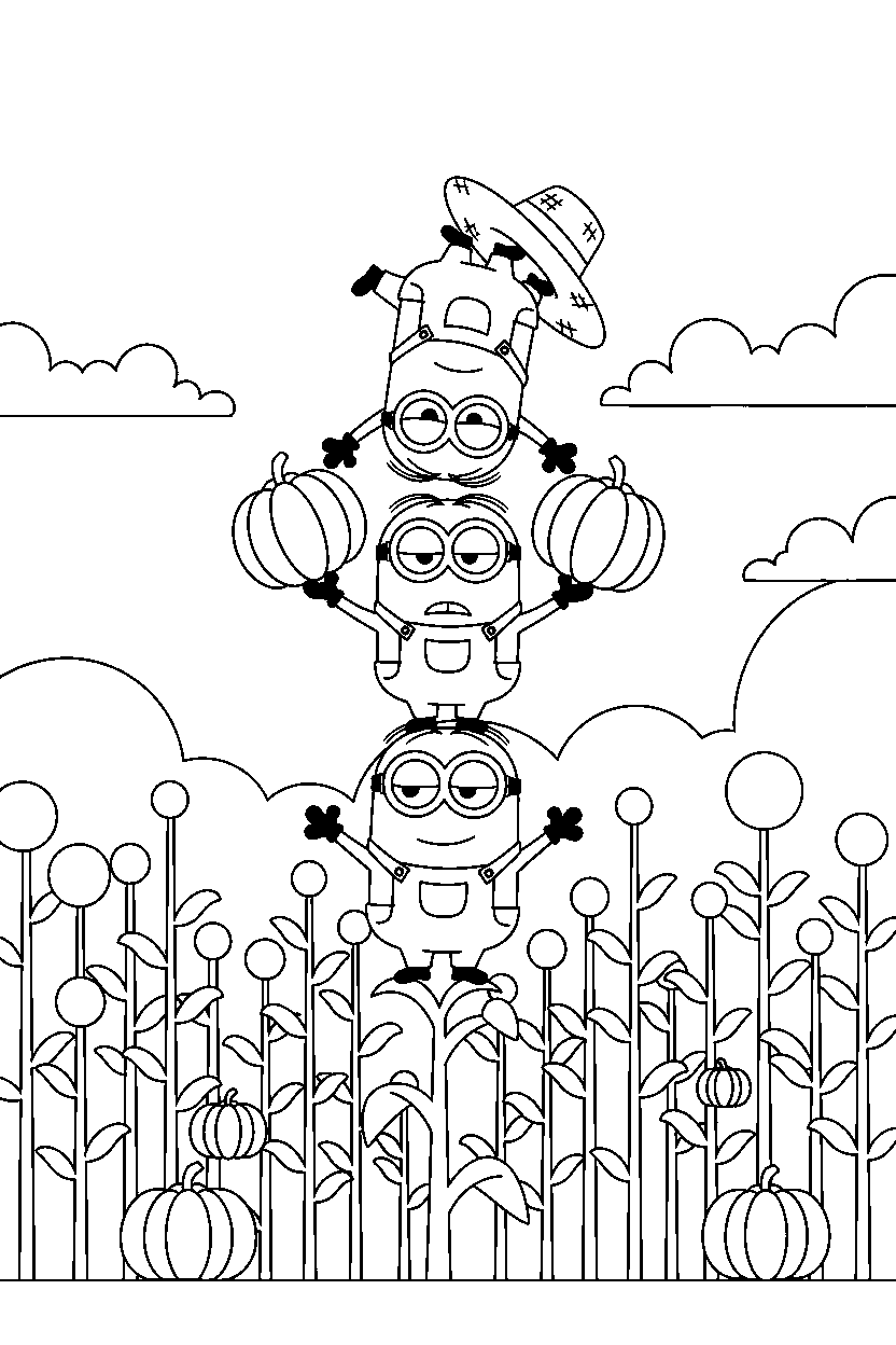 minions balancing in crop field line art