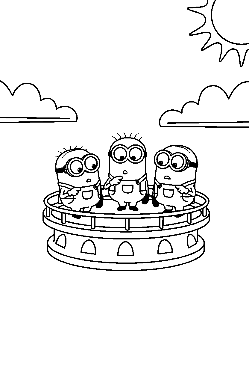 minions observing on platform line art