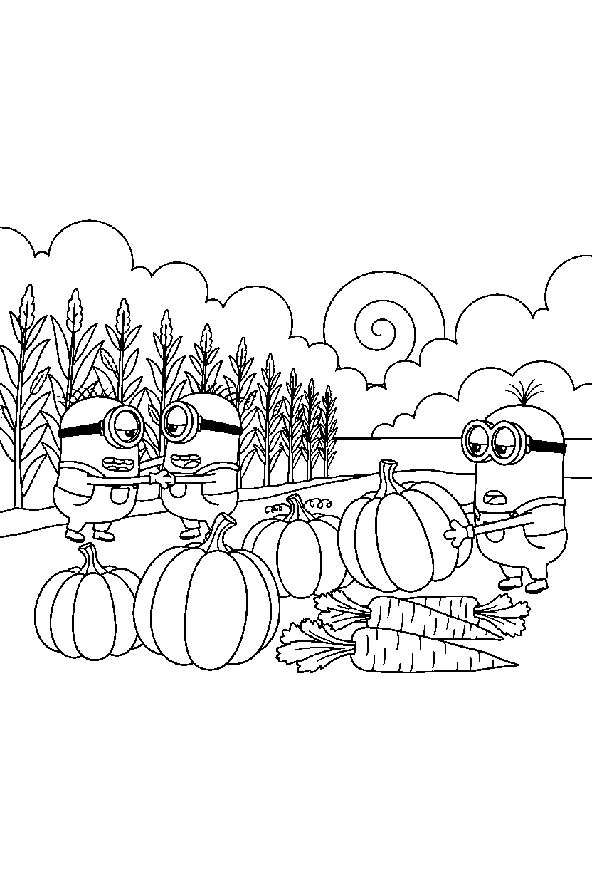 minions reaching in crop field line art