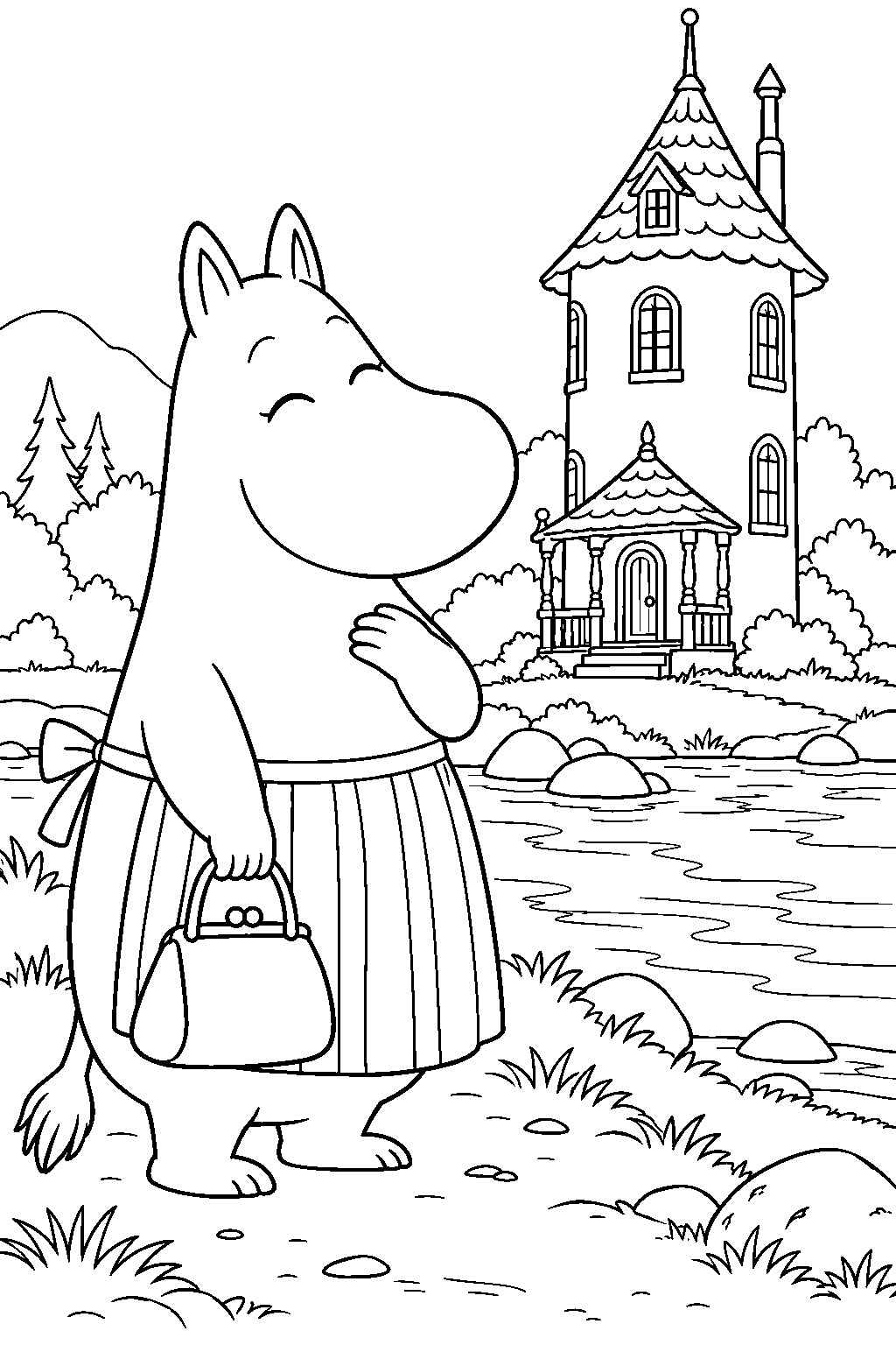 moominmamma discovering the moominhouse after the great flood line art