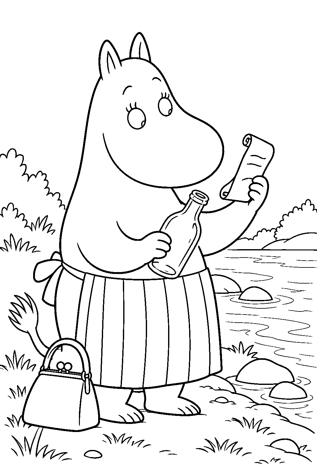 moominmamma finding moominpappa s message in a bottle line art