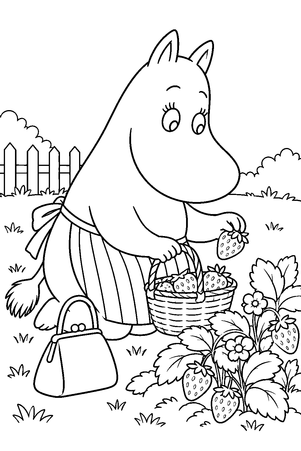moominmamma gathering strawberries for jam line art
