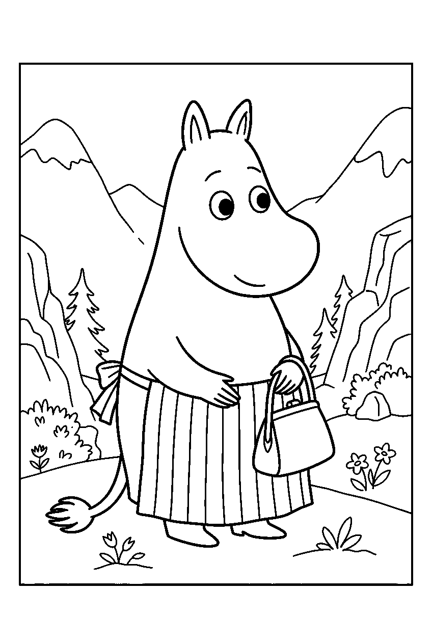 moominmamma in mountain valley line art