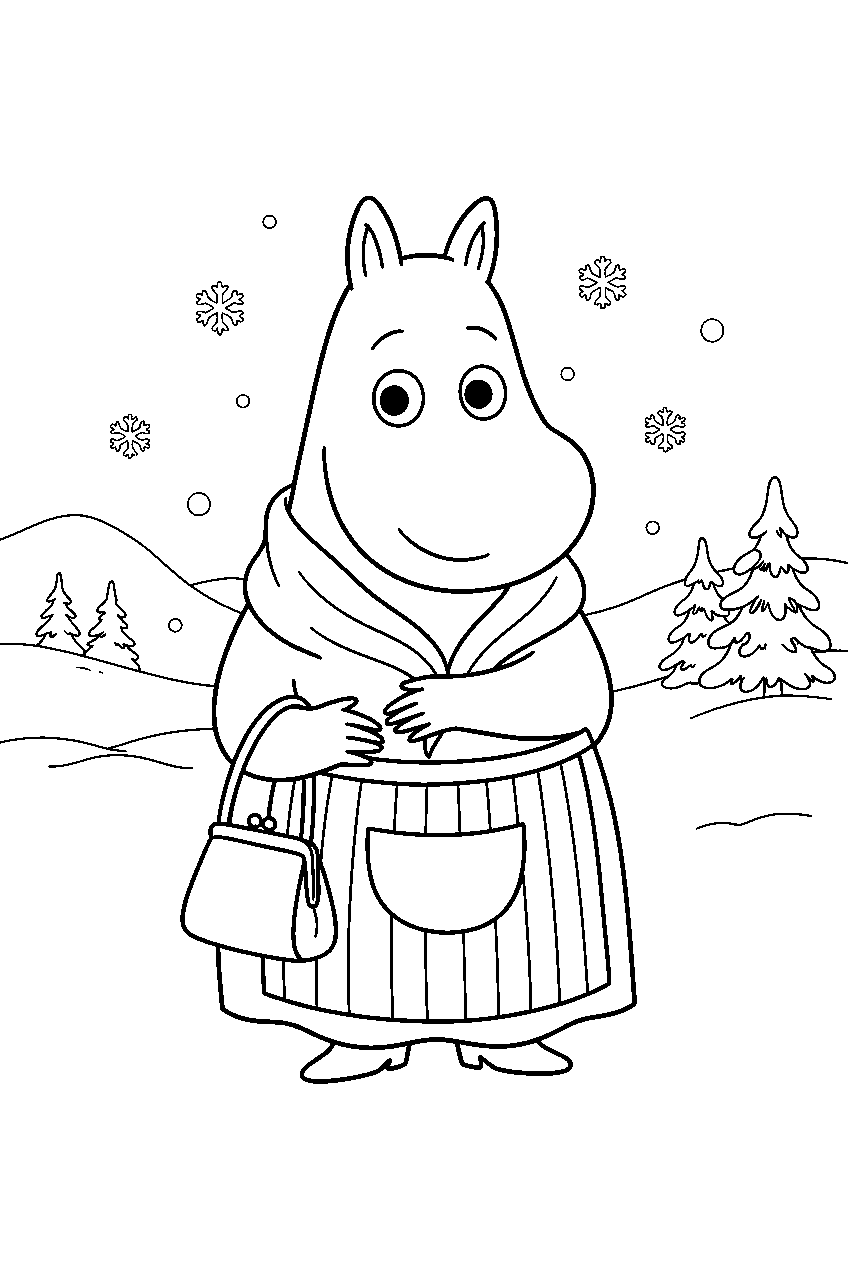 moominmamma in snowy valley line art